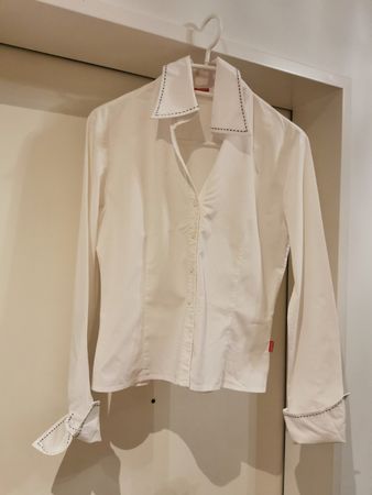 BLUSE ESPRIT WEISS Gr 36/38, Kontrastnähte, tailliert