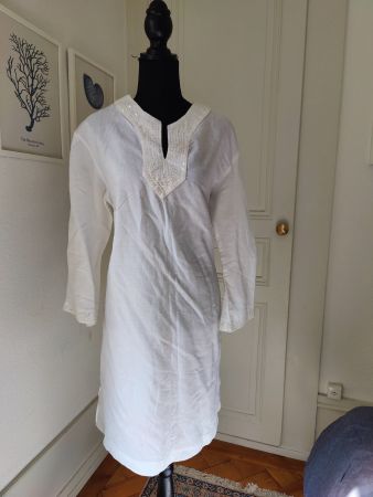 Med Mode white linen tunic dress sequin kurta top 44
