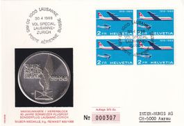 Sonderflug Lausanne-Zürich 1969 (mit 5g-Silber-Medaille !)