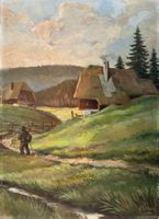 Landschaft mit Wanderer und Gebäuden, Signiert, 1932