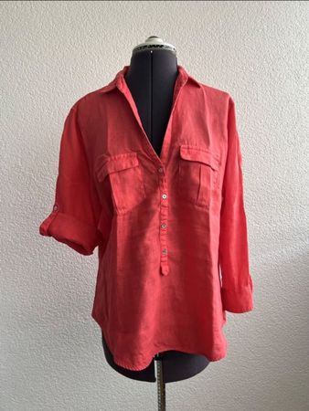 Zara Leinen Bluse, korallrot, Grösse XL - Sommerlich!