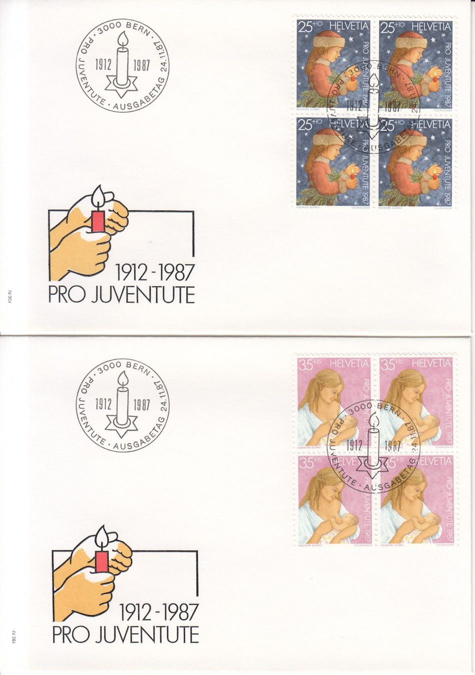 Alle Briefmarken: SBK J302 - J306 im 4er-Block FDC – Gebraucht aus Bürglen TG von StampGraf 1