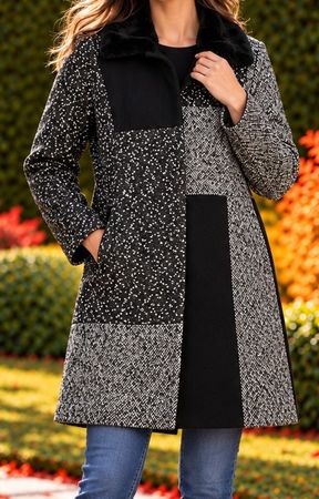 Manteau vintage Caractère noir et blanc, motifs, taille 38