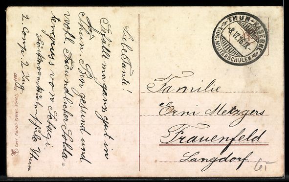 Ansichtskarten: AK Thun, Caserne, 1916 – Gebraucht aus Berlin von bartko-reher 1