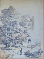 Antike Zeichnung, Mischtechnik, datiert 1855