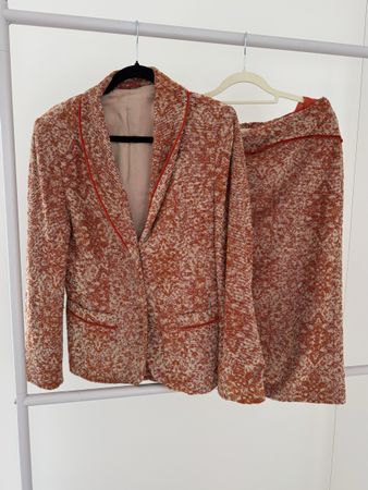 Steilmann Vintage Kostüm Set Orange-Creme – Blazer & Rock