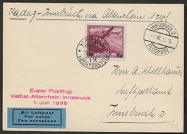 Flugpost Schweiz 1935 Altenrhein Innsbruck ab Vaduz