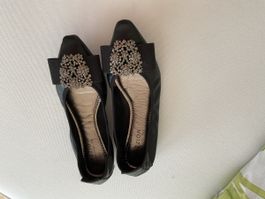 Pazzion Ballerinas Schwarz Grösse 38 mit Schmuckstein