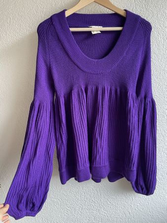 Pull Sonia Rykiel violet manches bouffantes - Taille S