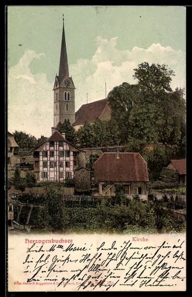 Cartes postales: AK Herzogenbuchsee, Teilansicht mit Kirche – D'occasion à Berlin par bartko-reher