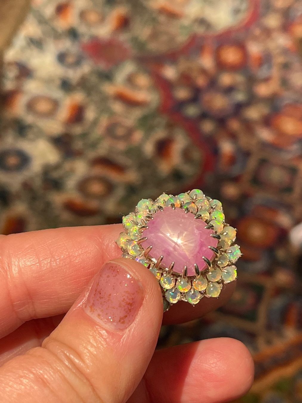 Llan Valls Joies Anelli: Star Ruby & Play of Colors Opals SS925 Ring – Nuovo (secondo la descrizione) da Birsfelden venduto da Brut-Reserve 6