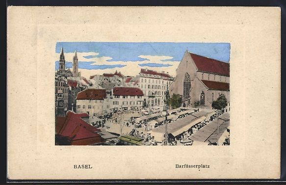 Cartoline postali: AK Basel, Markt auf dem Barfüsserplatz – Usato da Berlin venduto da bartko-reher