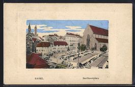 AK Basel, Markt auf dem Barfüsserplatz