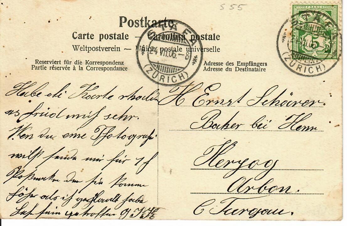 Ansichtskarten: Stäfa 1906 – Gebraucht aus Hochdorf von Ziegel-16 1