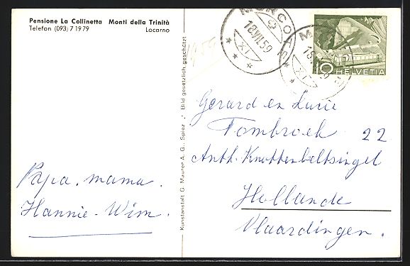 Cartoline postali: Locarno, Pensione La Collinetta, Monti d – Usato da Berlin venduto da bartko-reher 1