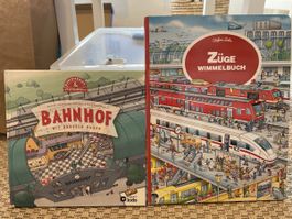 2 Bücher Bahnhof und Züge Wimmelbuch