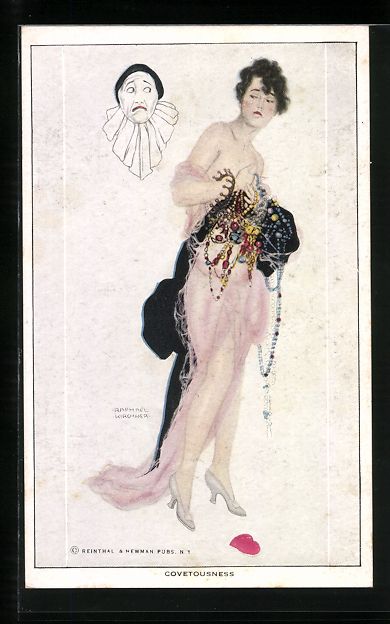 Cartoline postali: Raphael Kirchner: Covetousness, Dame mit – Usato da Berlin venduto da bartko-reher