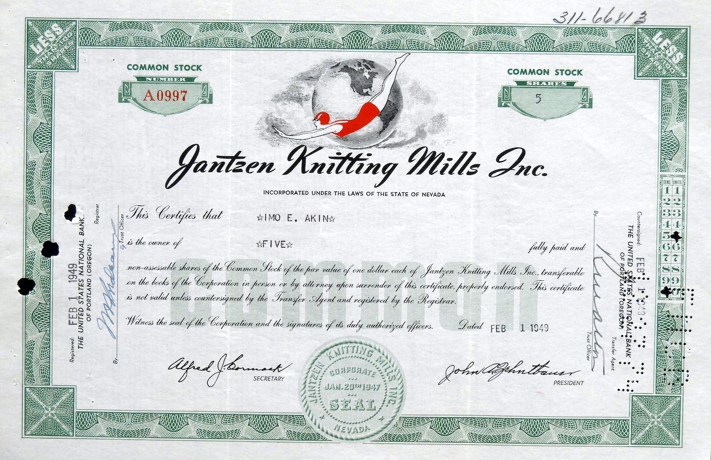 Documenti: Jantzen Knitting Mills Inc. - 1947 – Usato da Solothurn venduto da Sgasche