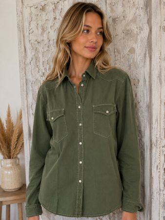 Boss Bluse Hemd Damen Gr. 38 Baumwolle olivgrün