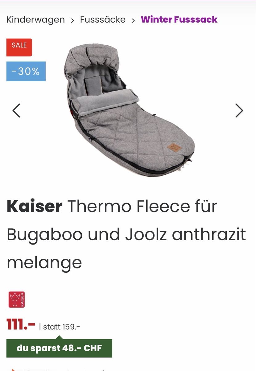 Kaiser Sacchi a pelo: Kaiser Thermo Fleece Fusssack – Usato da Horw venduto da malvengirl