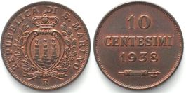 SAN MARINO 10 Centesimi 1938 Bronze ERHALTUNG! unz-