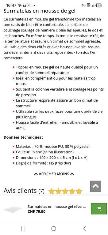 Materassi: Surmatelas neuf à vendre  – Usato da Lausanne venduto da Louizon2013 2