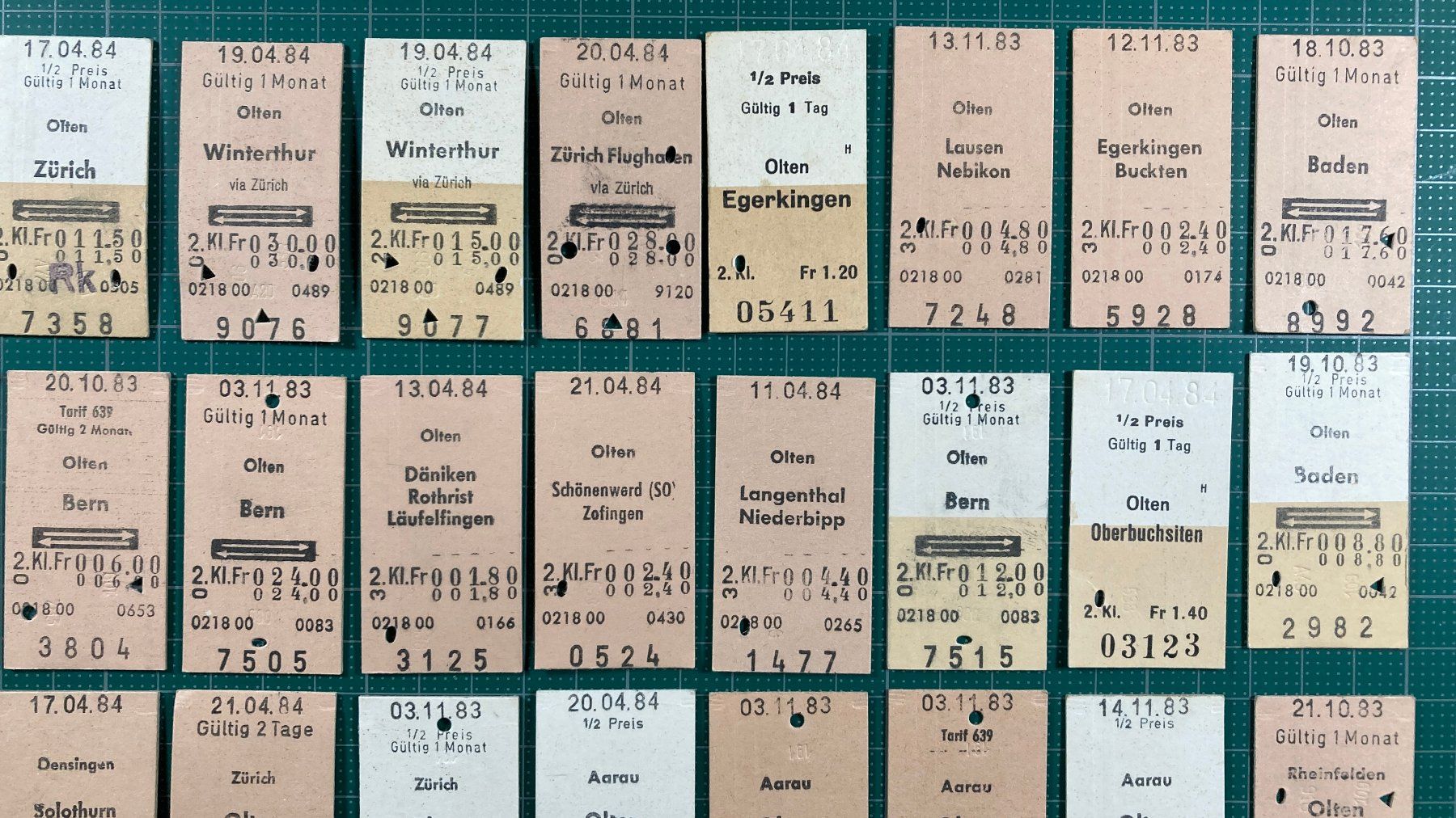 Biglietti: Olten, 46 Edmondsonsche Bahn Billette, 1983 / 1984, SBB – Usato da Lenzburg venduto da fh1 4