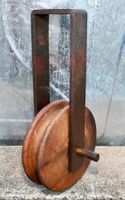 Vintage Seilrolle Umlenkrolle Hartholz / Metall H 34cm