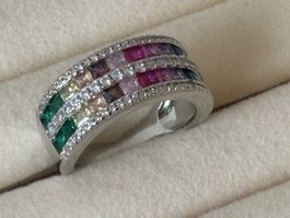 Luxus Elegante 17/7 Ring Zirkonia Multicolore Farbe: silber