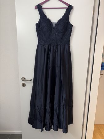 Dunkelblaues Vera Mont Abendkleid mit Spitze Gr. 40 Sommer