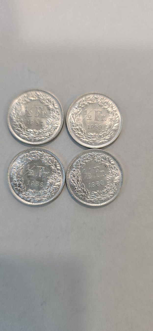 Alle Münzen: 4x pieces 50cts 1957 - 1960 – Neu (gemäss Beschreibung) aus Fribourg von yan_z5fr