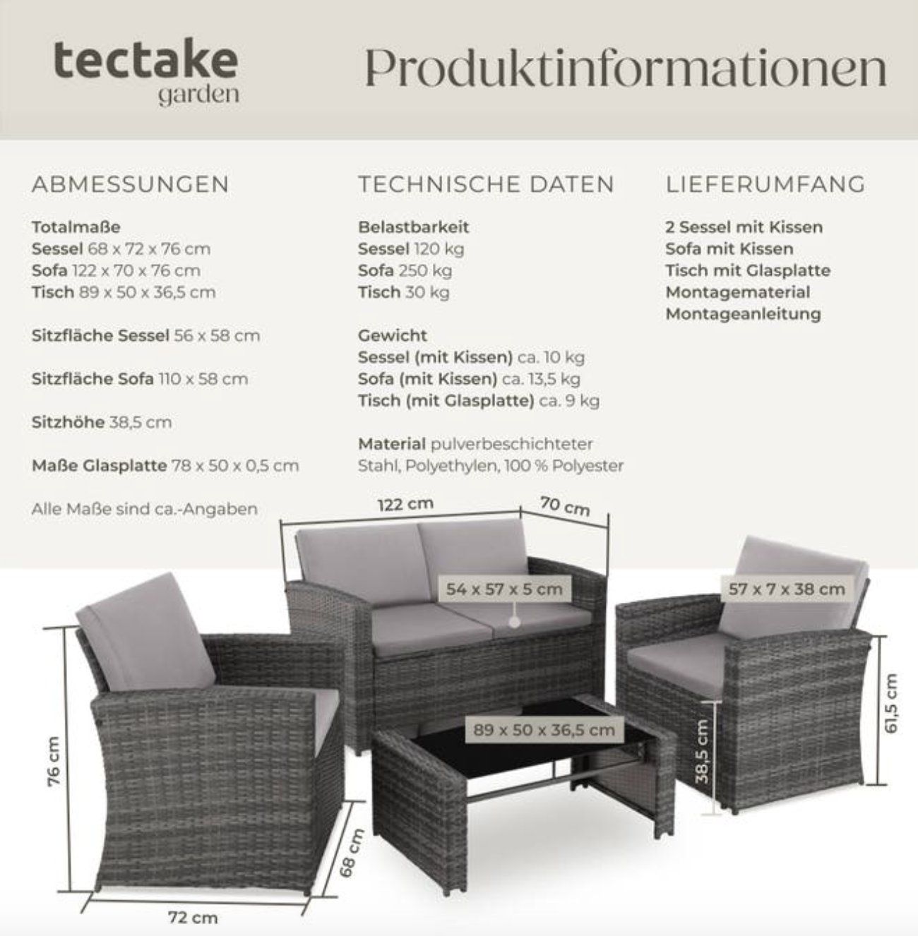 Set di tavolo e panche: Rattan Lounge Lucca grau/hellgrau - Gratis Versand – Nuovo e nell'imballaggio originale da Kleinwangen venduto da meinwarenkorb.ch 5