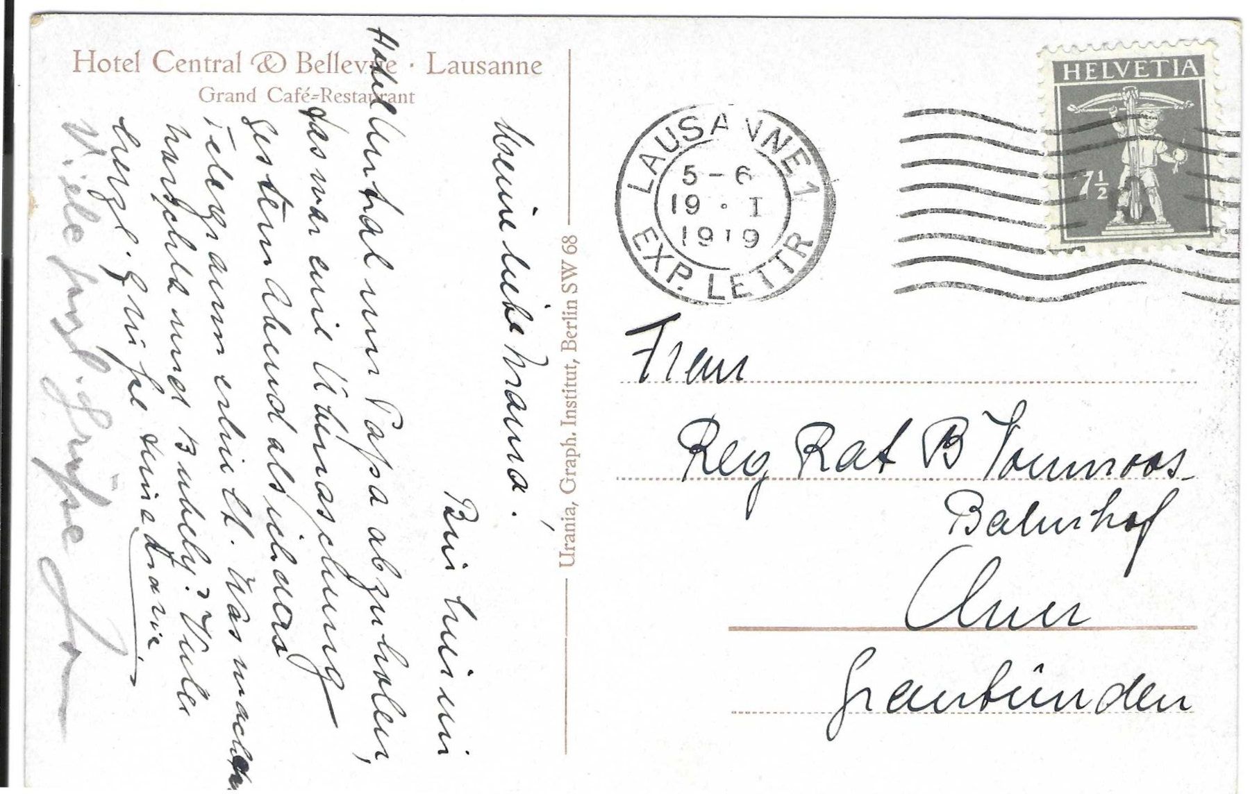 Cartoline postali: Lausanne, Central-Bellevue – Usato da Wildhaus venduto da Brunphil 1