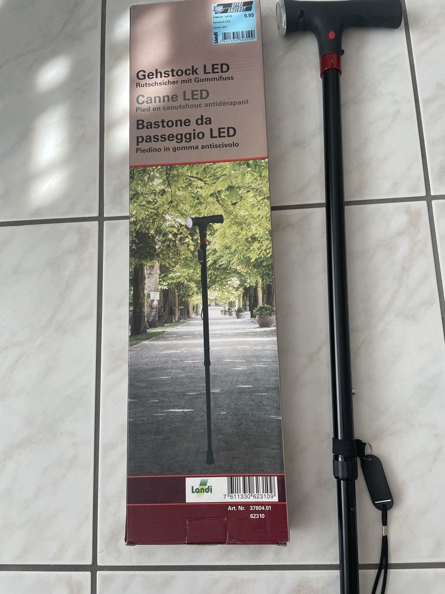 Ausili per la deambulazione: Gehstock mit Licht+Alarm – Nuovo e nell'imballaggio originale da Amriswil venduto da einkaufverkauf 1