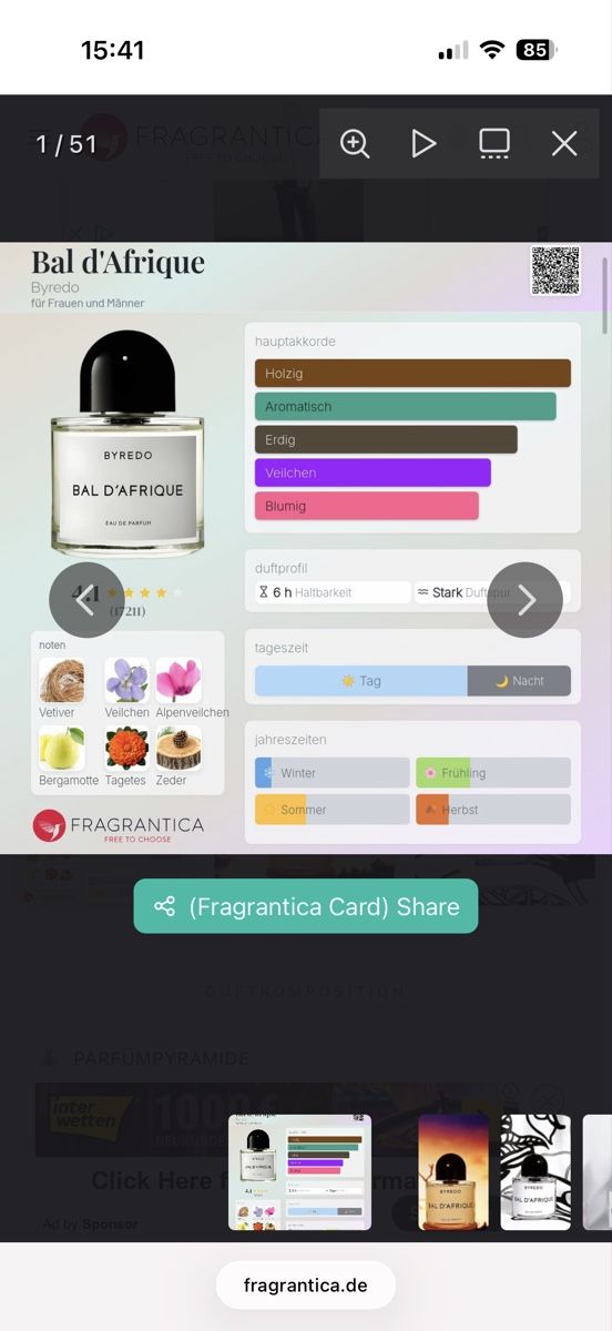 Byredo Parfum & Eau de Toilette: Byredo Bal d'Afrique Eau de Parfum, 2 ml – Gebraucht aus Sursee von nst_czk2 2