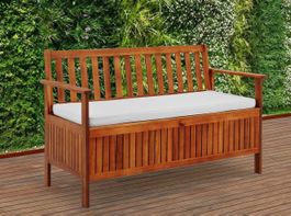 + 120 cm Gartenbank inkl. Staufach + Auflage Akazie Holz