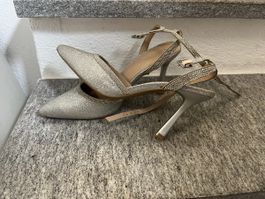 Scarpe con tacco eleganti glitter argento taglia 39