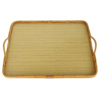 Vintage Rattan-Serviertablett mit Holzboden – Mid Century