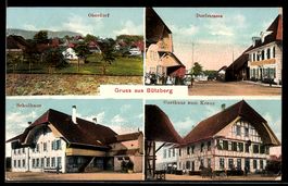 AK Bützberg, Gasthaus zum Kreuz, Schulhaus, Dorfstrasse