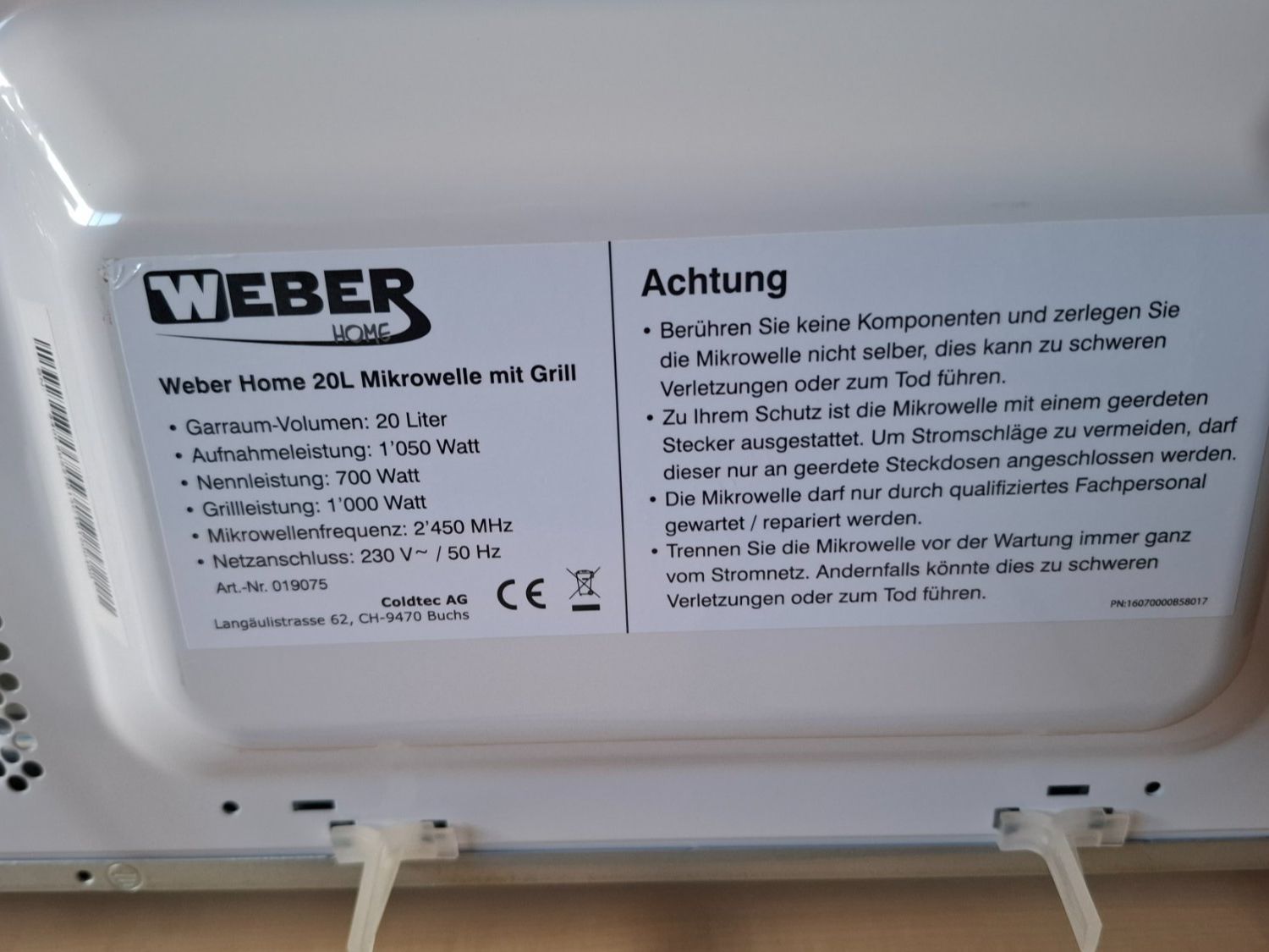 Weber Appareils de cuisine: Weber Home 20L Mikrowelle mit Grill – D'occasion à Brügg BE par POU-BELLE 3