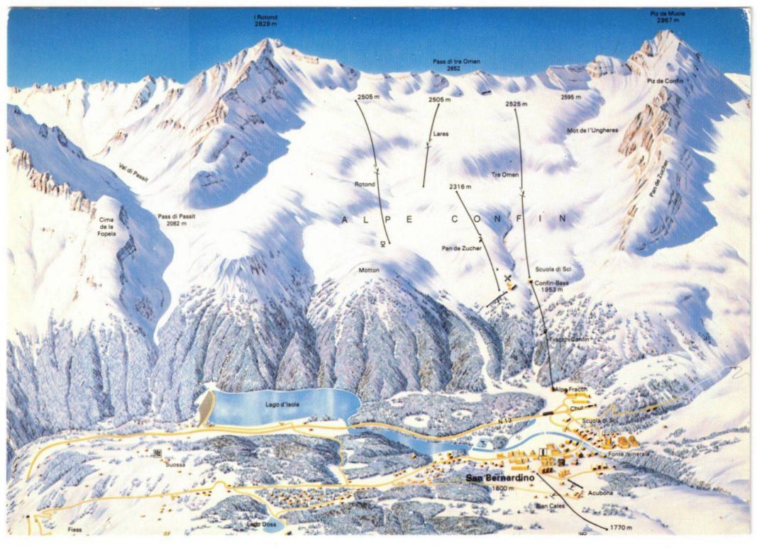 Cartoline postali: San Bernardino - Liftplan – Usato da Binningen venduto da Mountainrider