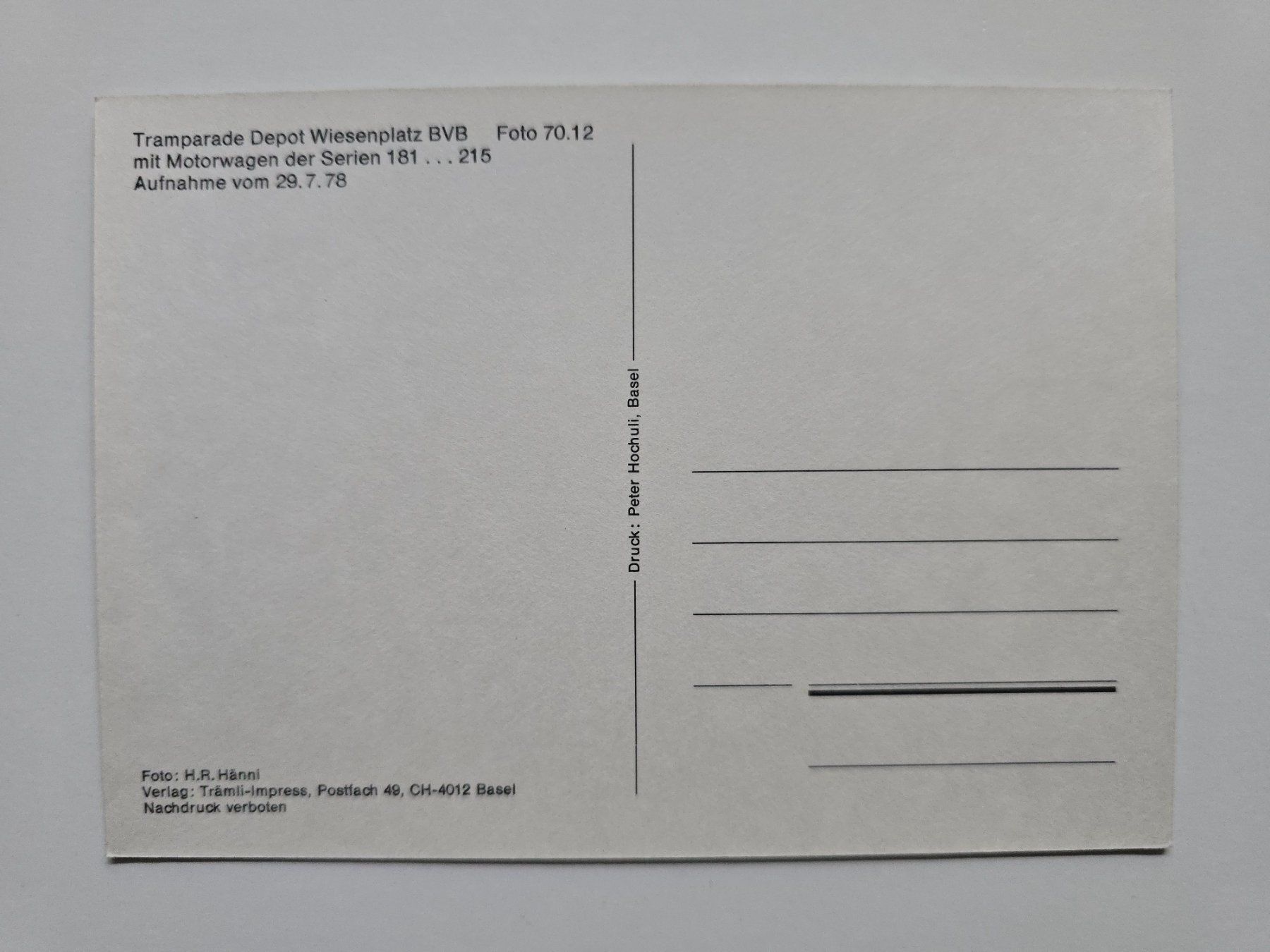 Cartoline postali: AK Bahnen Tramdepot Basel 1978 – Usato da Dättlikon venduto da Wundertuete_ 1
