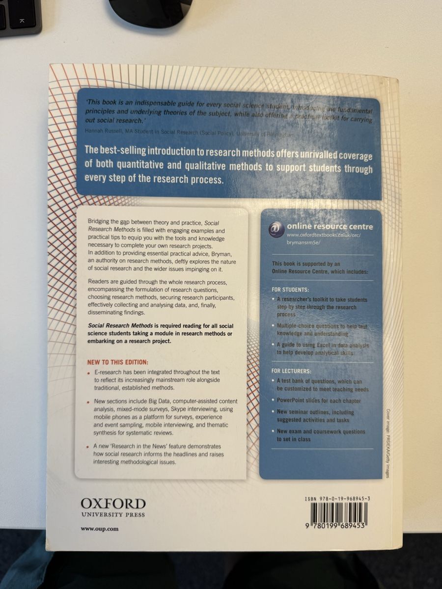 Libri: Social Research Methods Alan Bryman 5th Edition – Usato da Zürich venduto da GC96 1