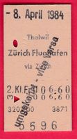 KARTON BILLETT, THALWIL - ZÜRICH FLUGHAFEN, 2.KLASSE, EINFAC
