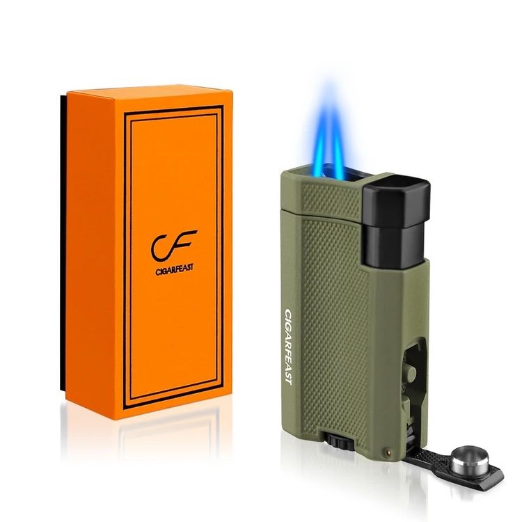 Sturmfeuerzeug Blue Jet Flame Turbo – Soft Touch Oberfläche, Windfest, Bis 1300°C, Wiederbefüllbar, 6,5 X 4 Cm