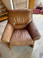 2er-Set Vintage Lounge Sessel Eiche Massiv & Leder – 80er