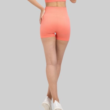 Sport Shorts Damen Seamless High Waist Yoga Korallen Rot L