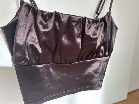 Damen Crop Top Satin Look braun gerafft guter Zustand