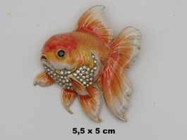 Brosche - GOLDFISCH - Emailliert mit Strass - 5.5x5cm