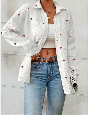 Weisse verspielte Bluse mit Herzen Gr. S - 226179